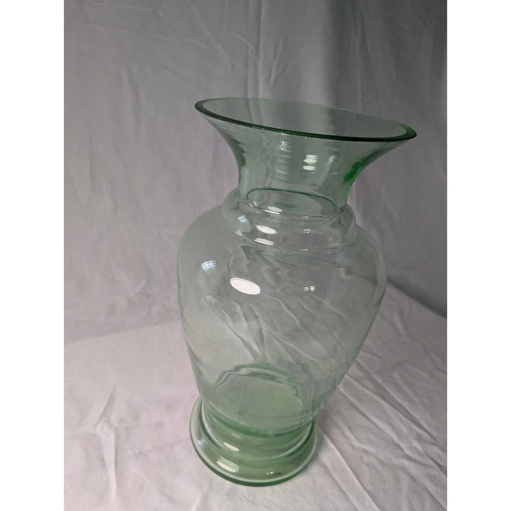 Vintage Large Sage Green Hand Blown Glass Vase Flared Rim 10.5 Inch Floor Vase